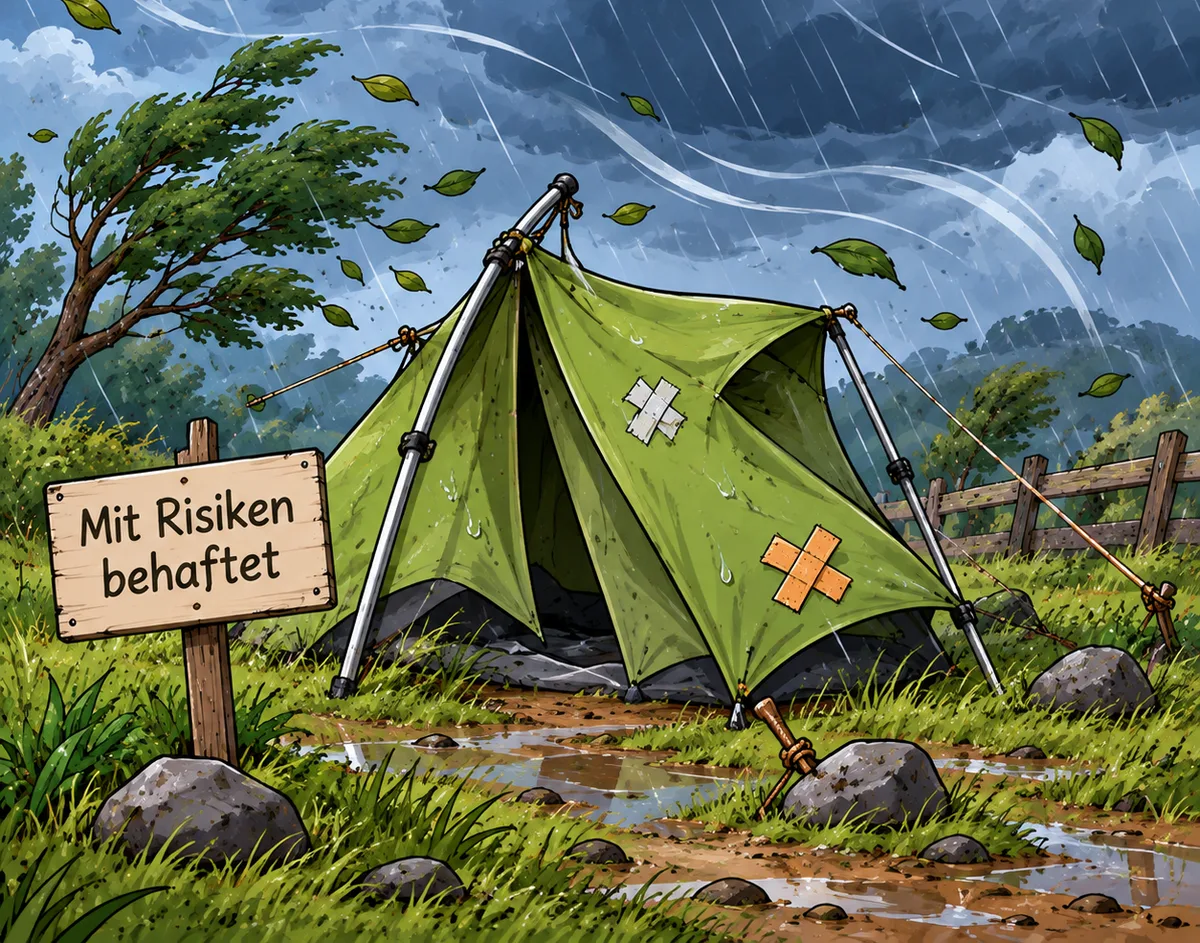 Wie die Bank das Haus sieht: ein Zelt im Unwetter