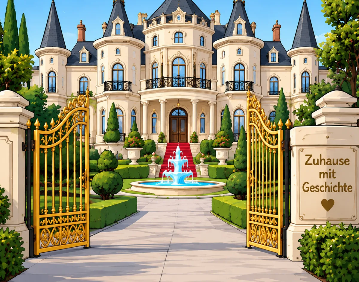 Wie der Verkäufer sein Haus sieht: ein Schloss mit goldenem Tor