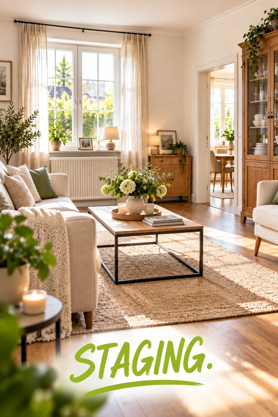 Staging: dasselbe Wohnzimmer hell und neu eingerichtet